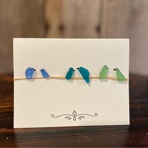 Handcrafted Sea Glass Bird Art Card - Blue and Green